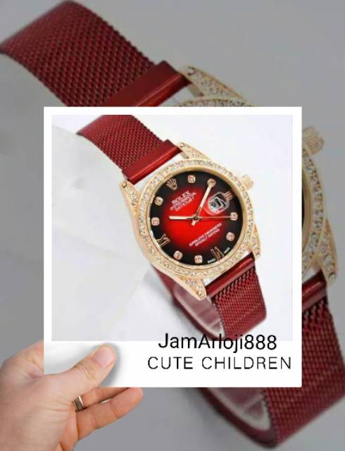 (Cod)Jam Tangan Wanita Rolex Magnet Tanggal Aktif(Dikirim Jakarta)