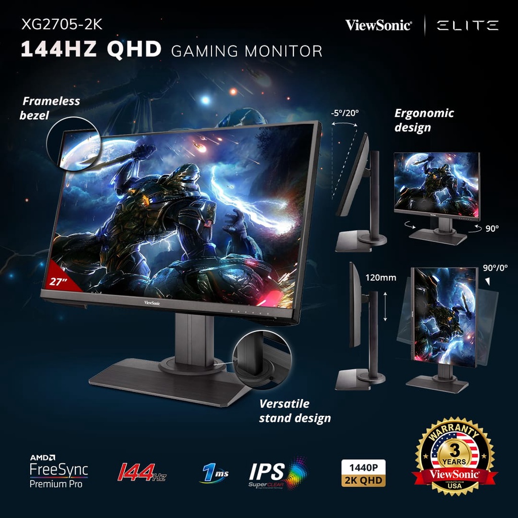 Monitor Gaming 27" ViewSonic XG2705-2K |2K QHD|144Hz|131% sRGB|IPS|1ms Garansi Resmi