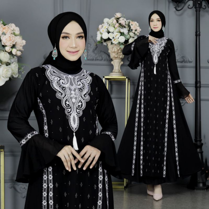 ALVI DRESS ABAYA TURKEY ABAYA HITAM ABAYA HIKMAT KW PREMIUM JERSY BIRDIR