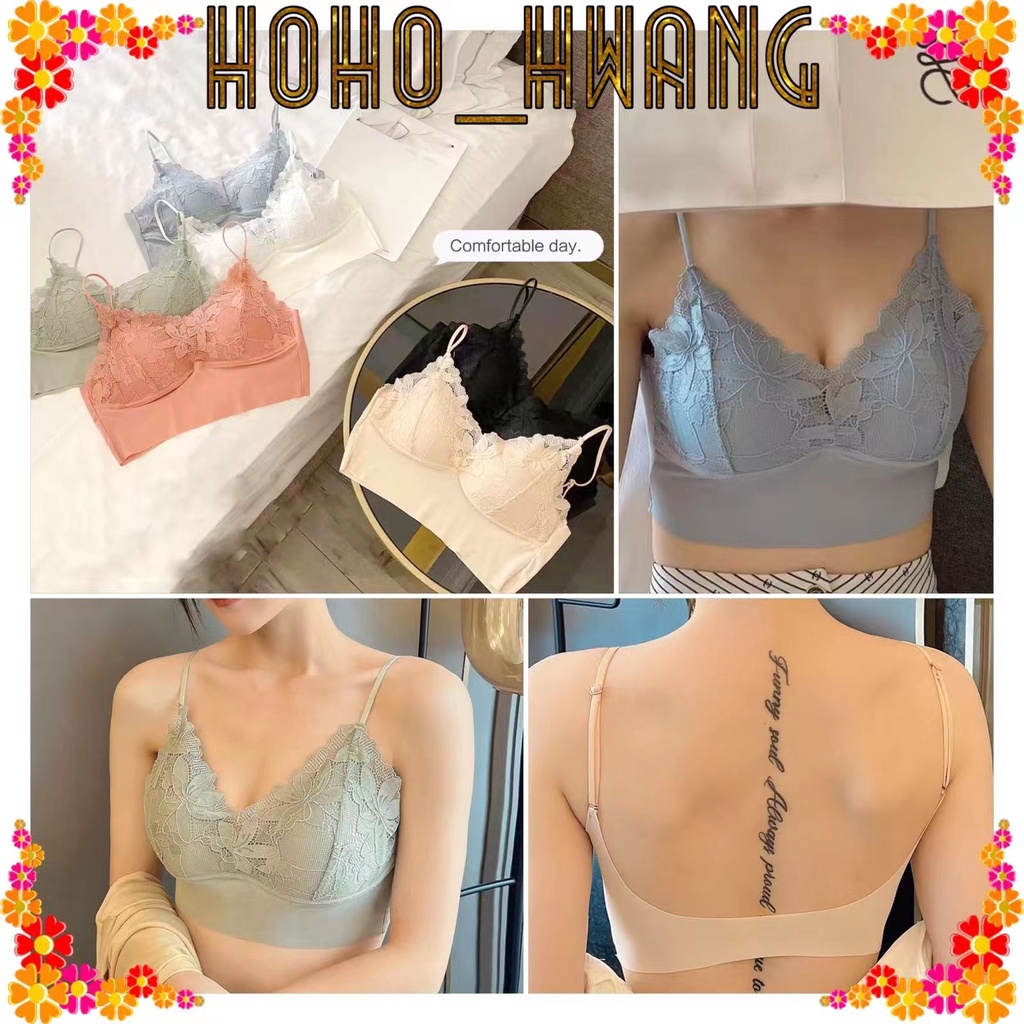 HOHO_HWANG (B-313) 8898# Bra Renda BH Wanita Tanpa Kawat Bralette Sexy dengan Busa IMPORT