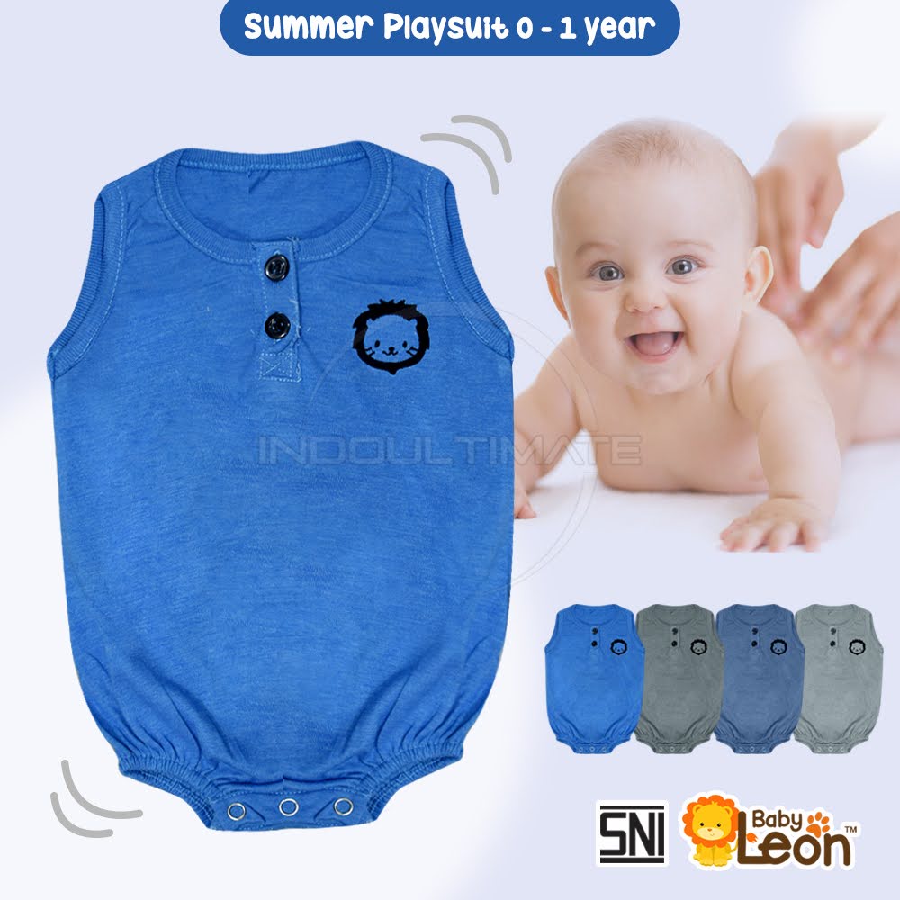 (0-12 Bulan) 1 Pcs BABY LEON Jumsuit Bayi Lengan Kutung Bordir Jumper Bayi Jumpsuit Bayi Cowok Laki-Laki GY-047 Baju Bayi Baju Tidur Bayi Baby Sleepsuit Pakaian Bayi Kaos Bayi Newborn Baru Lahir