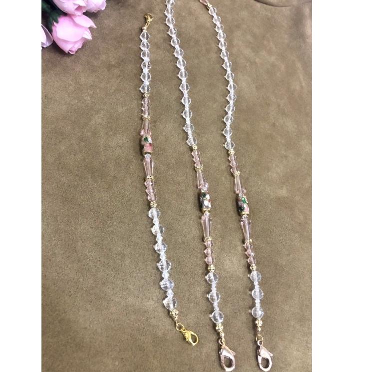 [PRODUK YBTDL] Strap Masker / Tali Masker Satu Set konektor Kristal Swarovski Zirconia Pink Peach AQ