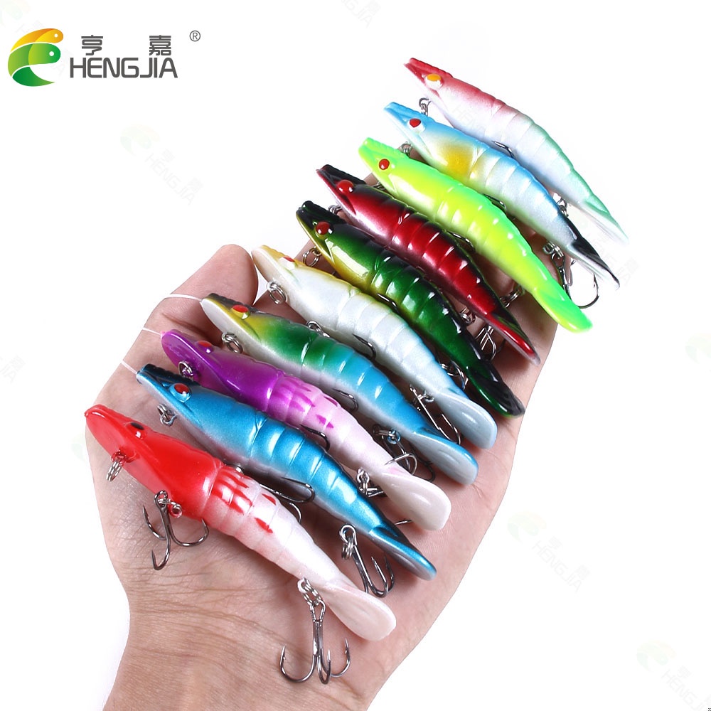 Hengjia 1pc Umpan Pancing Hard Bait Bentuk Udang Mata 3d 8.5cm / 8.3g Dengan 2 Kail