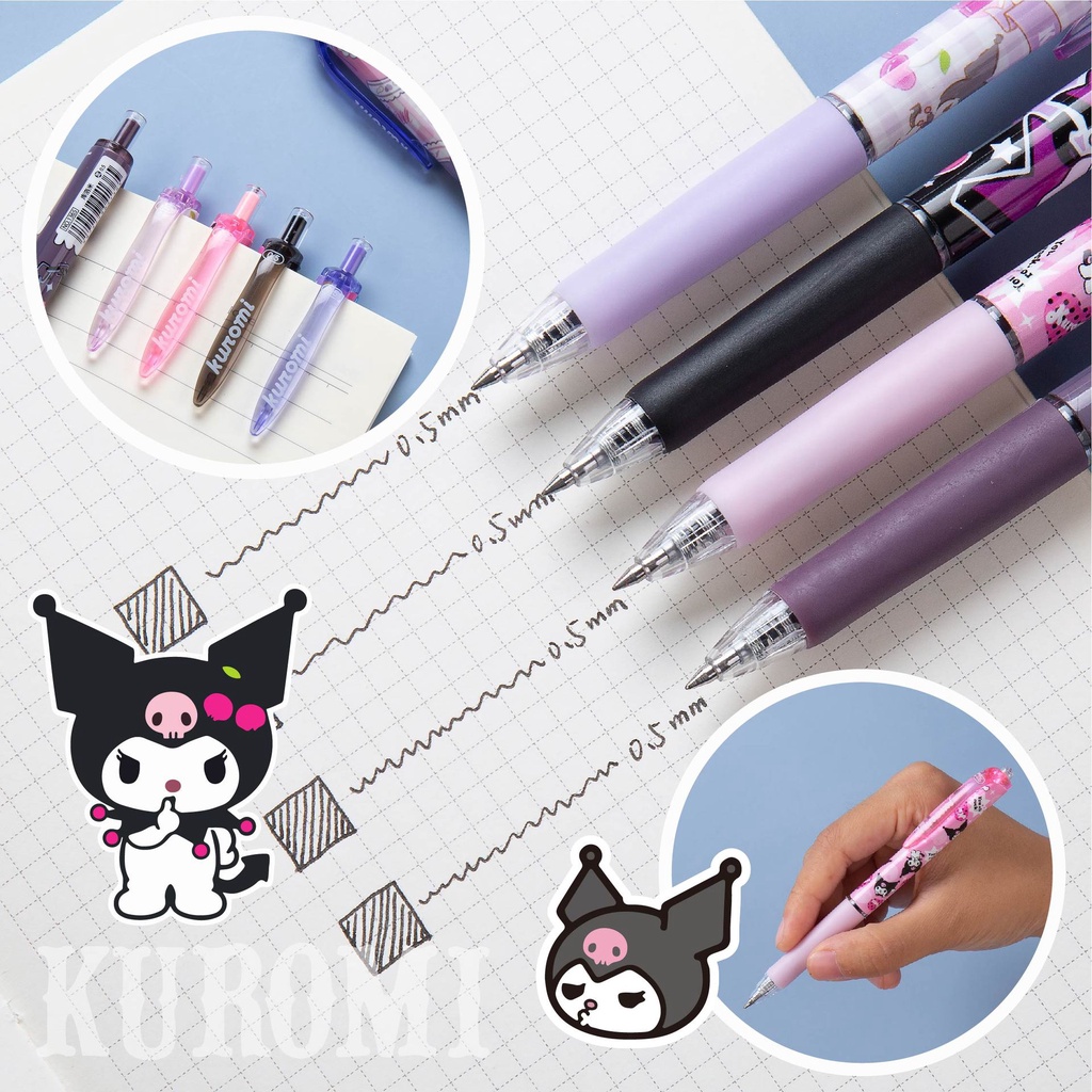 Kuromi 6pcs / Set Pulpen Gel 0.5mm Tinta Hitam Motif Kartun Lucu Untuk Stationery Pelajar Wanita