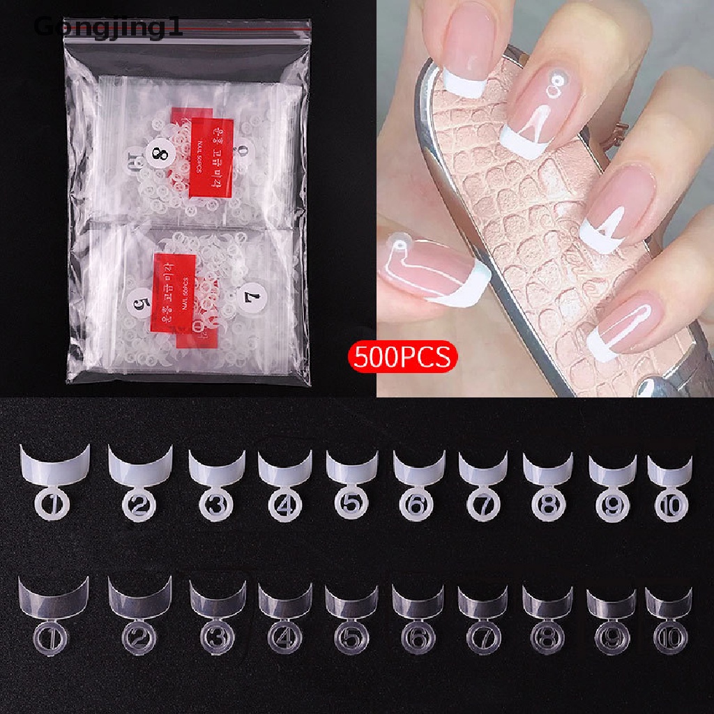 Gongjing1 500Pcs / Set Kuku Kaki Palsu Model French Nail Art Untuk Manicure