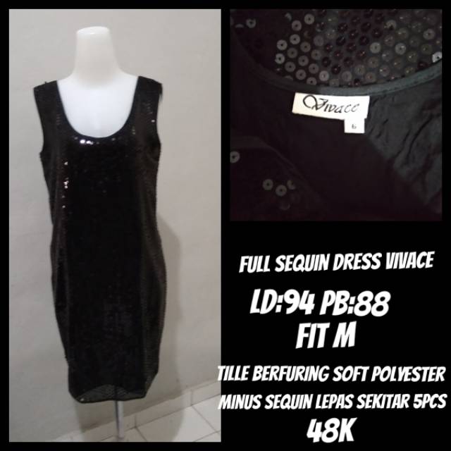 Baju Dress Gaun Second Preloved Hitam Full Sequin Fit M
