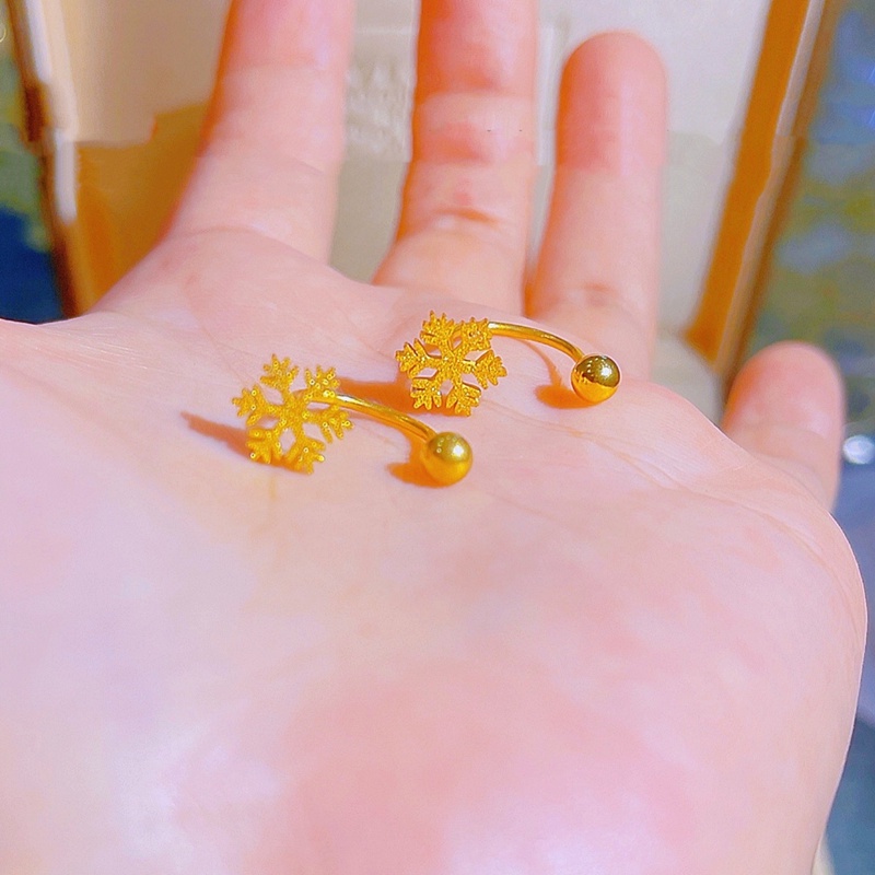 Anting Titanium Wanita Anti Karat dan anti luntur asli Emas 18K kepingan salju Aksesoris Perhiasan