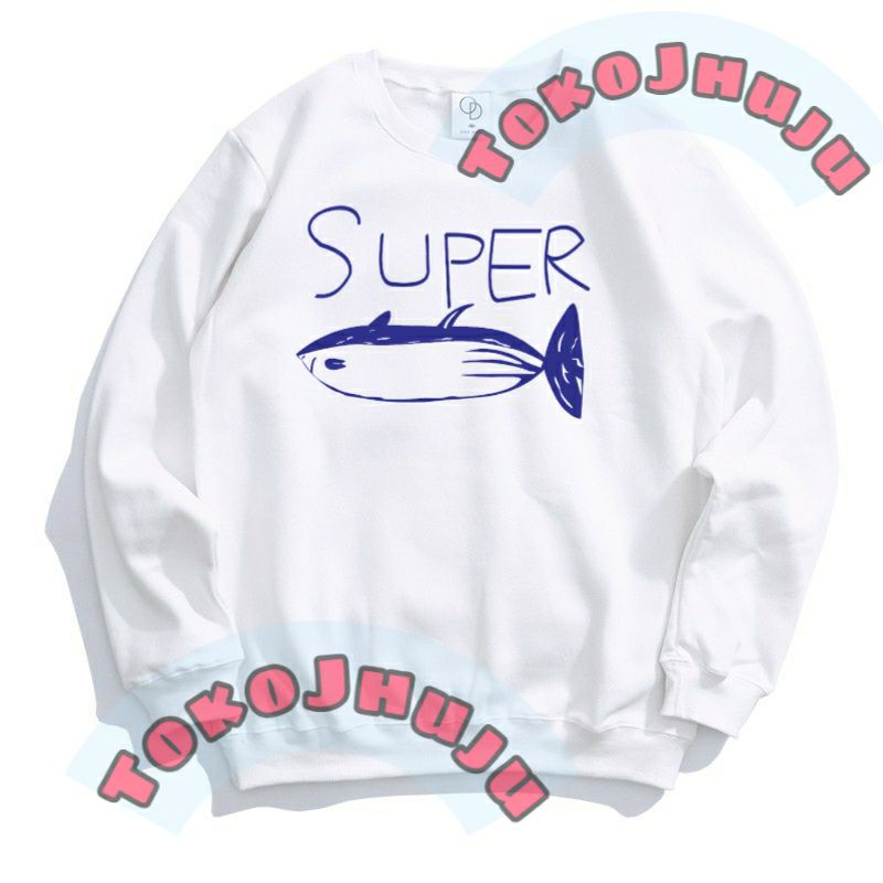 (versi) Basic Sweater BTS Seok Jin SUPER TUNA sablon biru