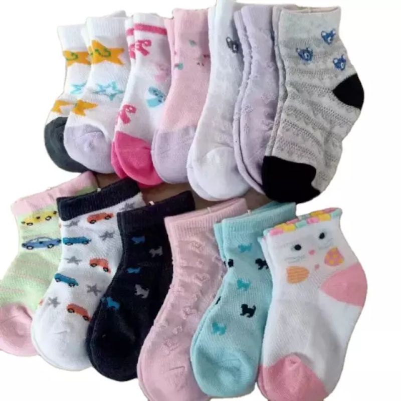 12 PASANG KAOS KAKI BEBY 1 SAMPAI 6 BULAN /MOTIF /KARAKTER BEBY COWO/CEWE  (RANDOM)