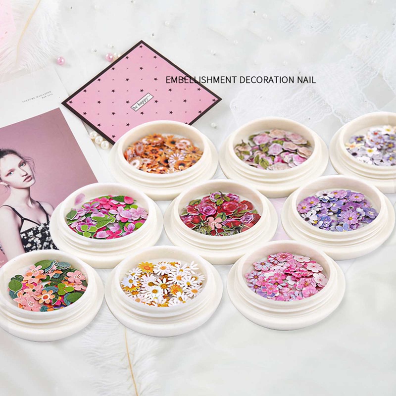 50 Pcs Stiker Nail Art UV Gel Polish Desain Bunga Kering 3D Aneka Warna Untuk Dekorasi Manicure