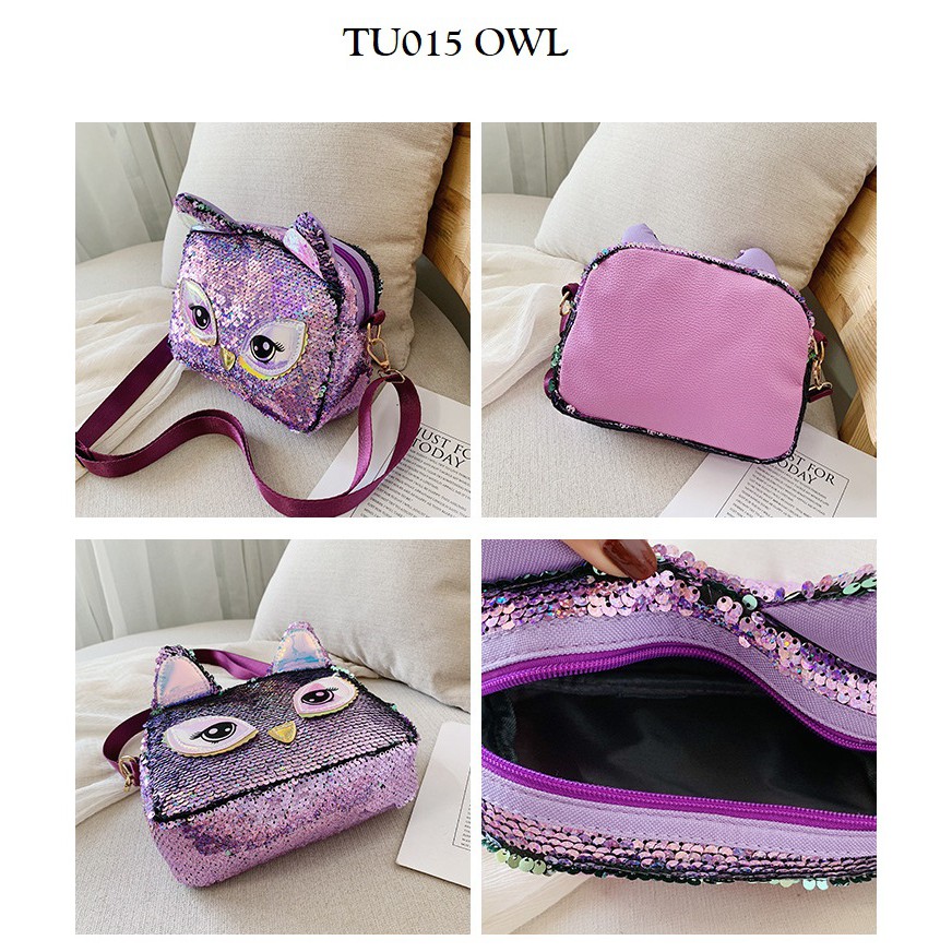 Tas selempang Sequin Unicorn Owl TU014 TU015 TSU028 TSU027tas pundak sling anak perempuan