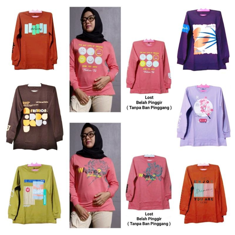 Baju Kaos Wanita Lengan Panjang Motif Sweater Gyl