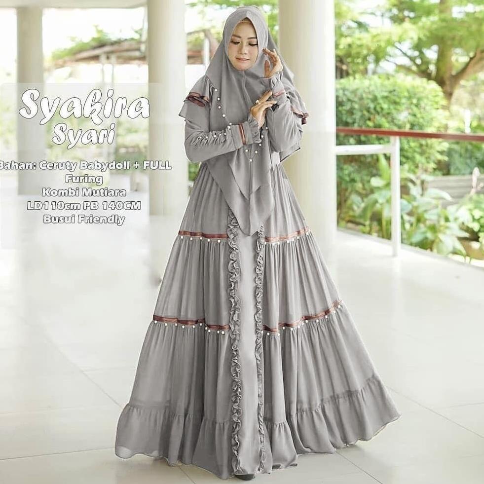 Dmu98 SYAKIRA SYARI / Gamis Wanita  2021 / Gamis Syari Set Hijab  / Baju Gaun Mewah Elegan / Bulan P