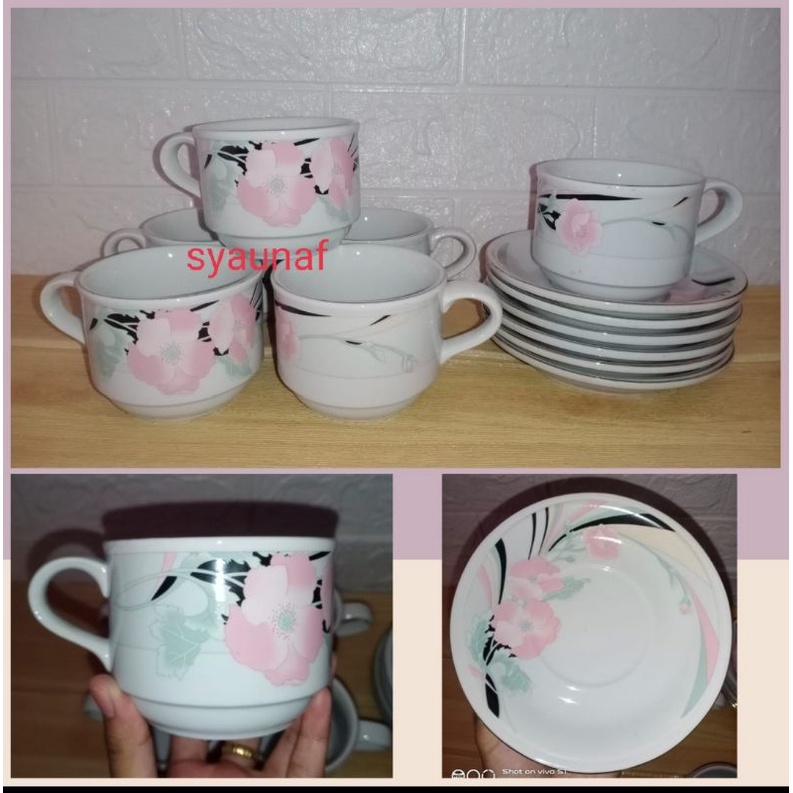 Gelas teh/kopi SANGO dan merek lain nya udah satu set sama piring cantik