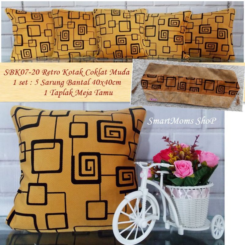 SARUNG BANTAL SOFA SHABBY RETRO KOTAK COKLAT MUDA 40X40CM