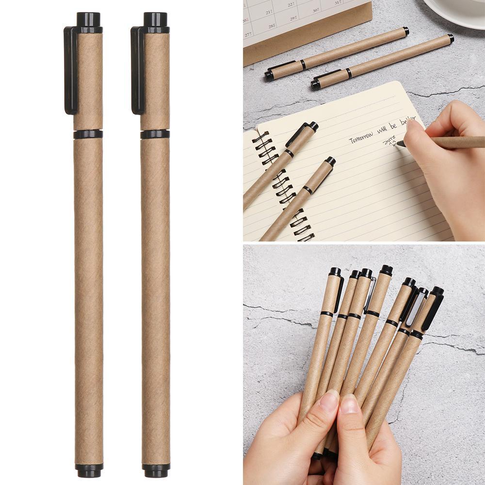 Suyo 2/5pcs Kraft Paper Pen Kantor Alat Tulis Halus Hijau Ramah Lingkungan Stationery Signature Pen