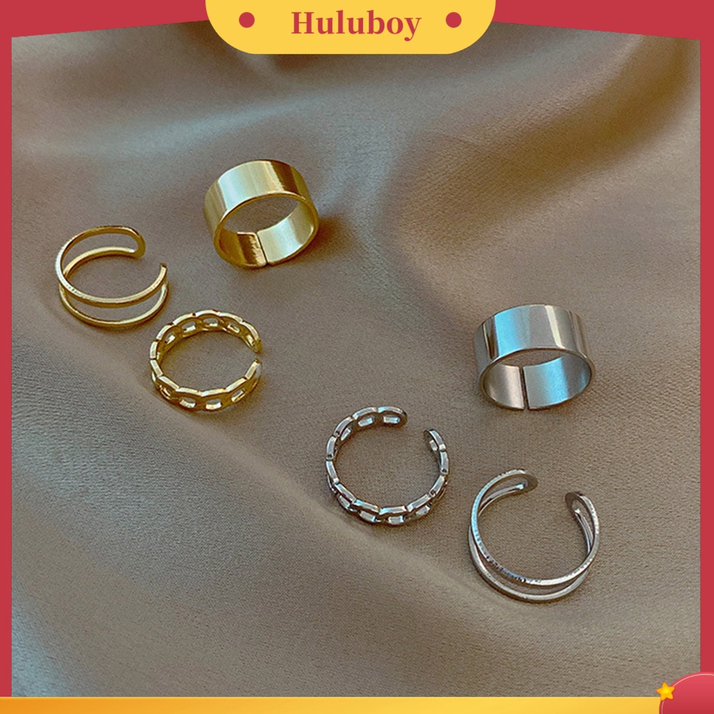 Hu Hu Hu Hu Hu Alat Bantu Pasang Kacamata♡ 3pcs / Set Cincin Model Terbuka Bahan Alloy Gaya Retro Punk Hip Hop Adjustable Untuk Wanita