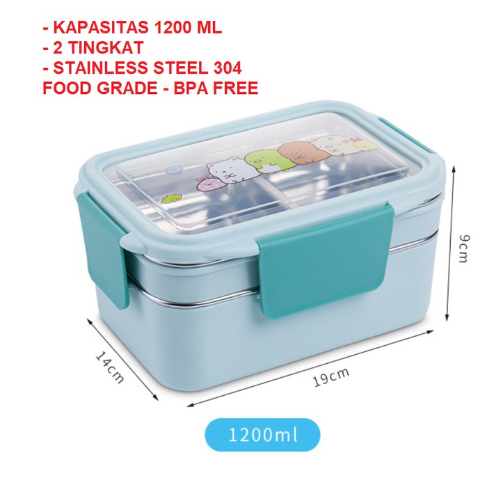 Kotak makan ANAK Lunch Box Tempat makan 2 tingkat 304 STAINLESS