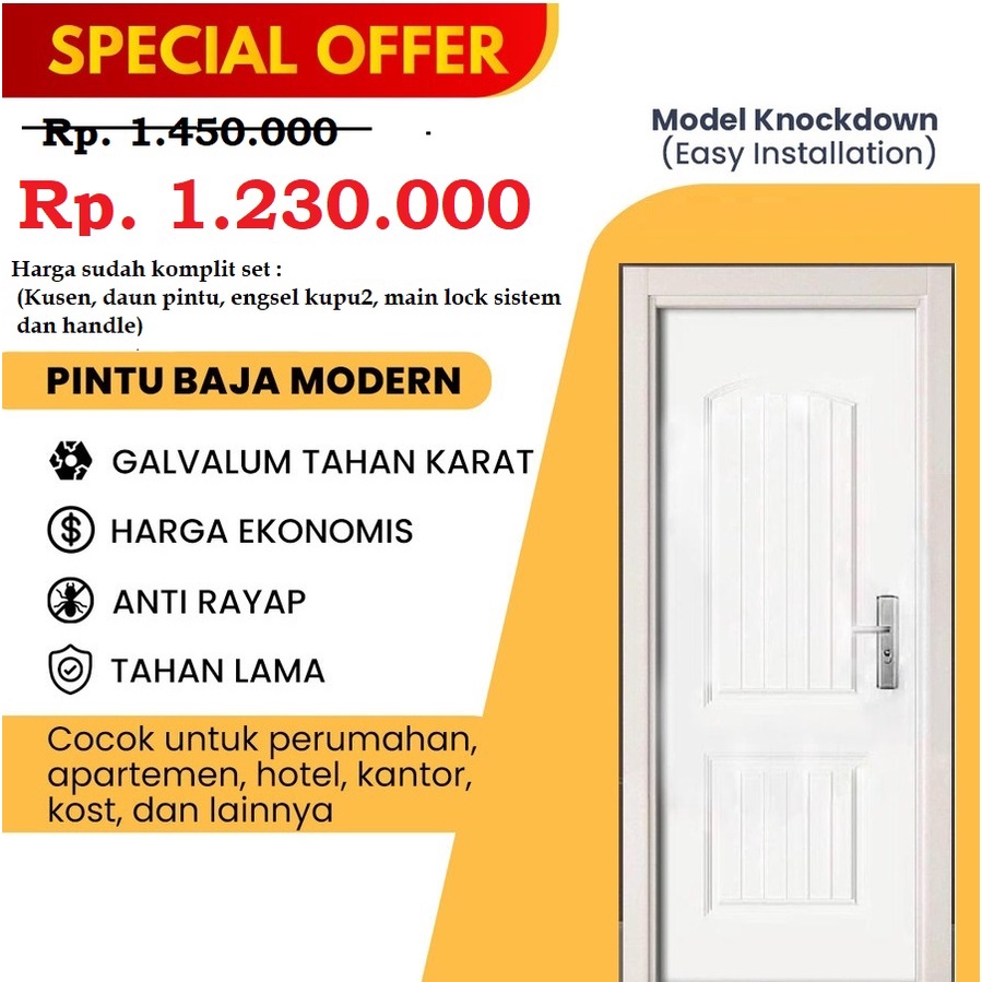 Jual Pintu Baja Lengkap / Pintu Utama / Kamar / Kamar Mandi (Daun Pintu ...