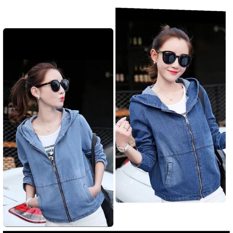 JAKET JEANS HOODIE WANITA RITSLETING