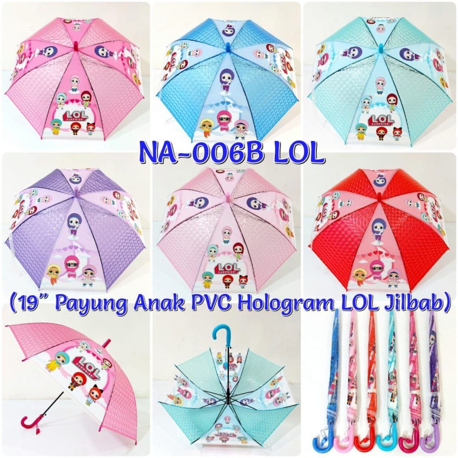 Payung anak karakter perempuan motif LOL 4 sisi hologram