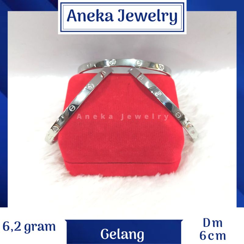 Gelang Pipa Ukir Mata2, Perak 925, Sepuh Emas Putih