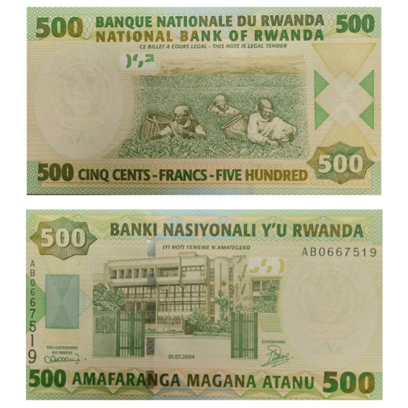 Uang Negara Rwanda 500 Frans 2004 Kondisi UNC GRESS BARU Dijamin Original 100%