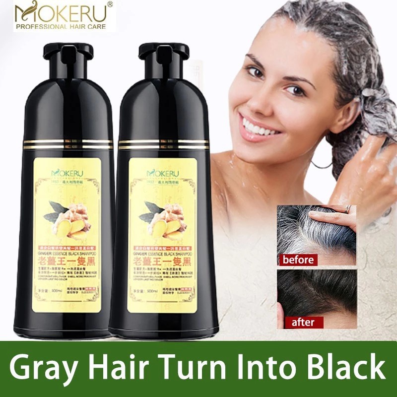 Mokeru Shampoo Semir Herbal Warna Hitam Pwwarna Rambut Ginger Original 500ml