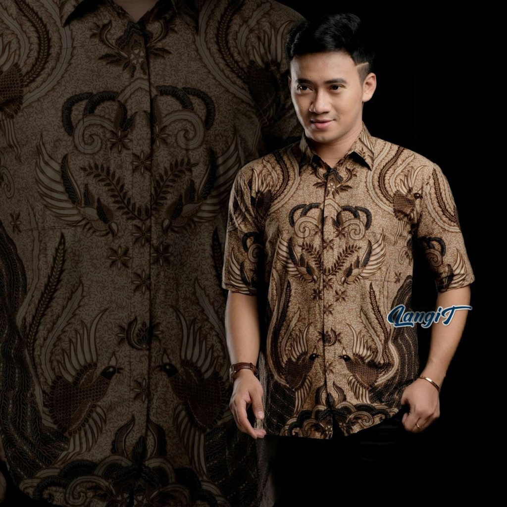 Batik Pria Lengan Pendek BATIK AZMIL HRB026 motif KERATONAN Kode 002 size M L XL