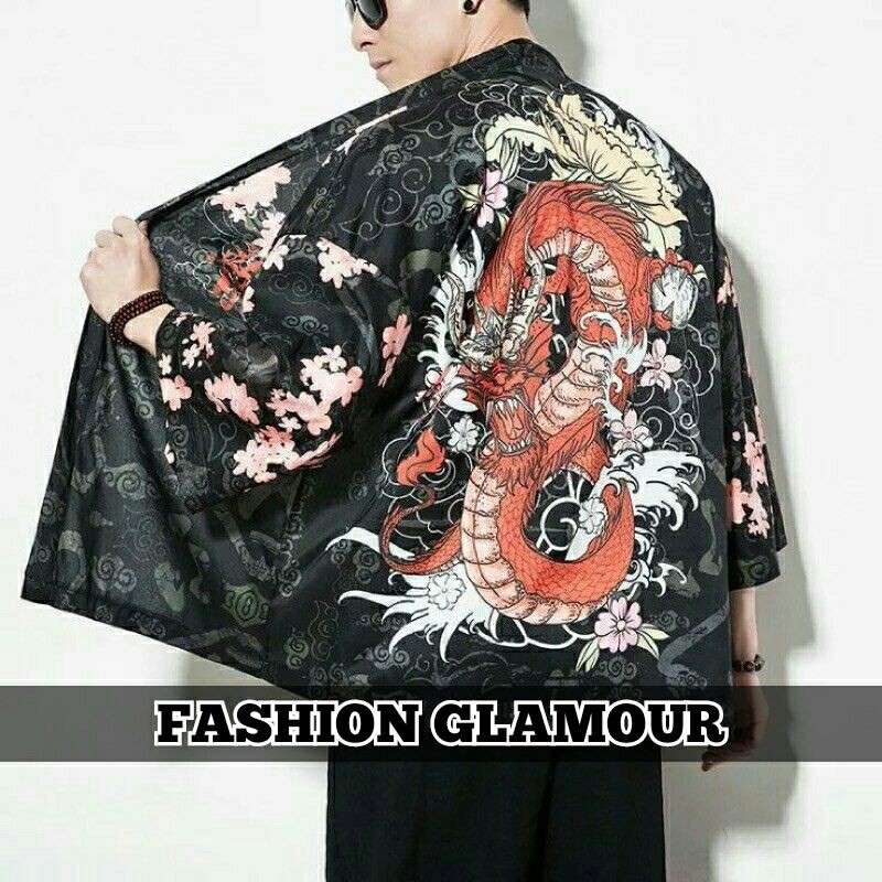 RE04 KIMONO IMPORT PRIA WANITA JEPANG ORIGINAL  COSPLAY DRAGON NAGA CARDINGAN BIG SIZE 3XL 5XL