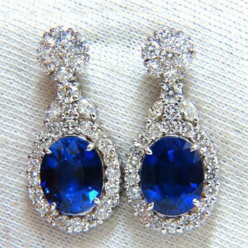 Fancyqube Anting Dangle Cubic Zirconia Biru / Putih Untuk Wanita