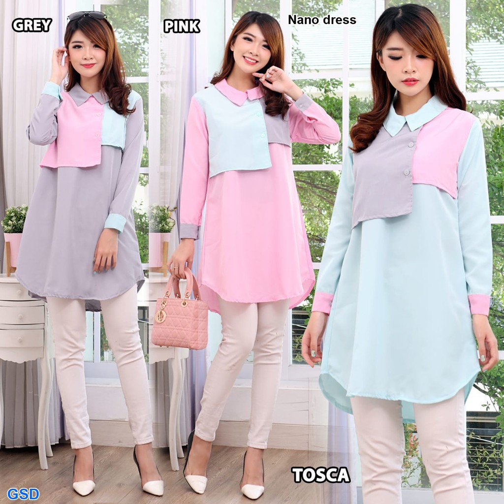 Nano dress/terusan dress wanita/midi dress wanita/kemeja dress/dress cewek