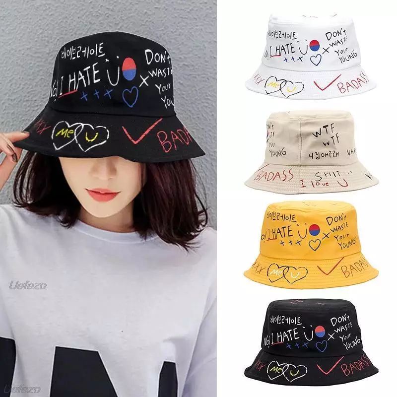 TERMURAH TOPI BUCKET HAT KOREA LAKI CEWE SABLON BADAS BOLAK BALIK PANTAI