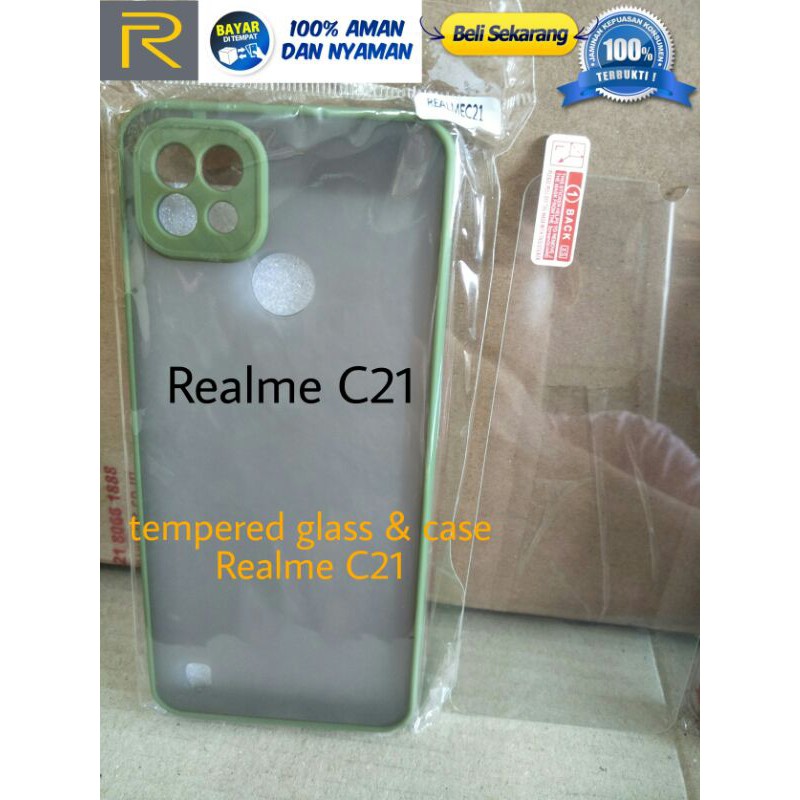 tempered glass & my choice case Realme C21/C20  pelindung Realme C21/C20 case Realme C21/ C20