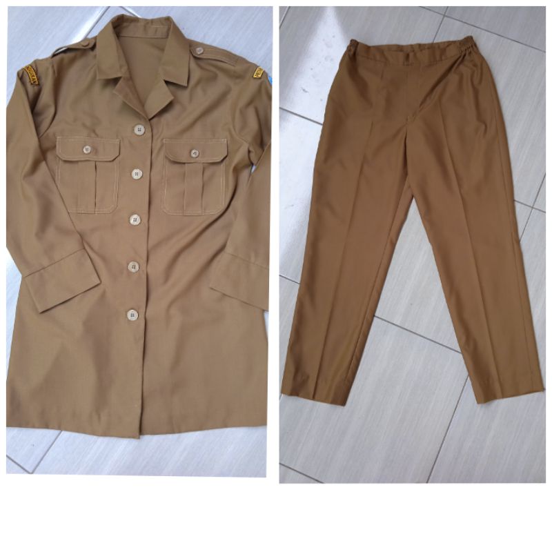 [NEW] Setelan Seragam Wanita Khaki PNS PEMDA Atasan Panjang Celana