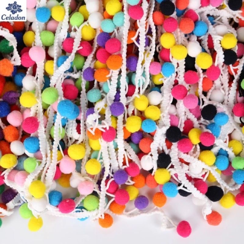 Renda Pompom pelangi PER YARD 90CM - Renda Pompom - renda