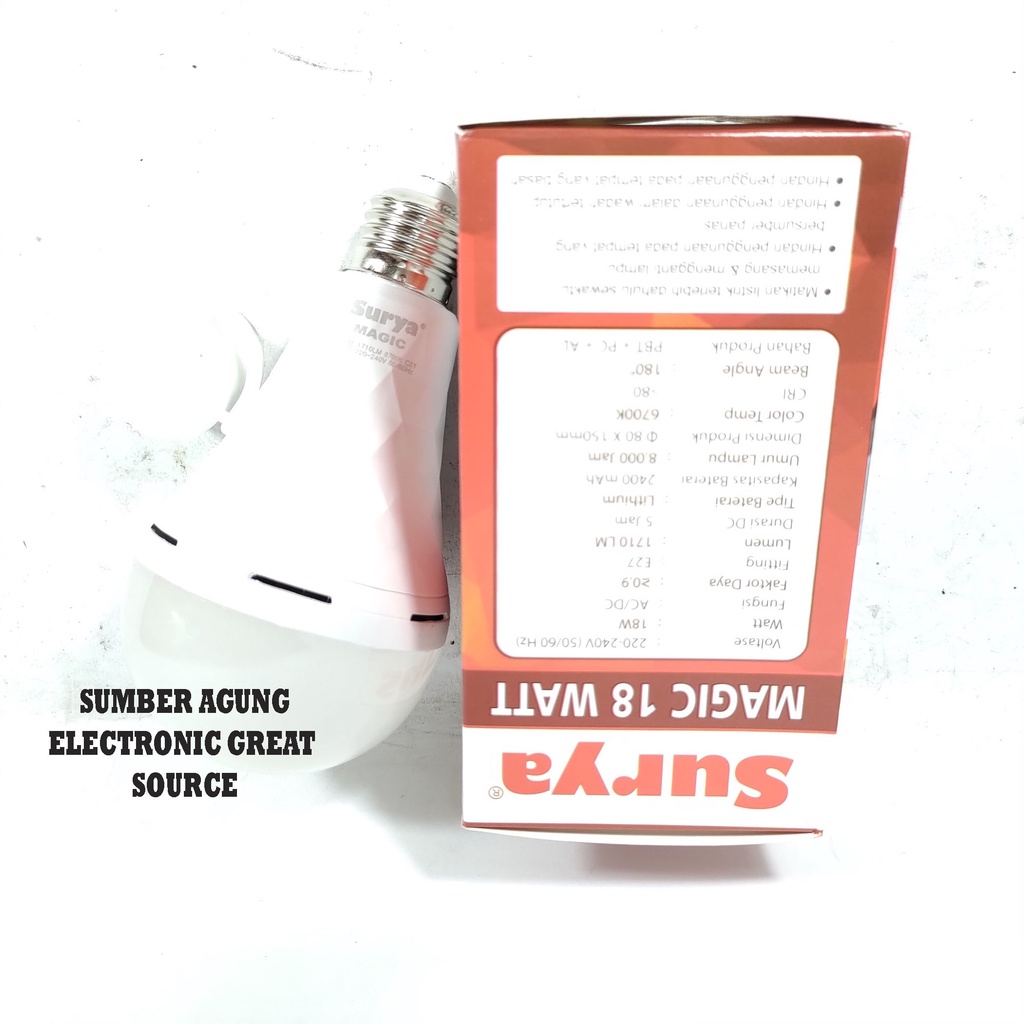 Surya Lampu Magic 18W LED Tahan 5Jam AC DC Lampu Biasa dan Emergency