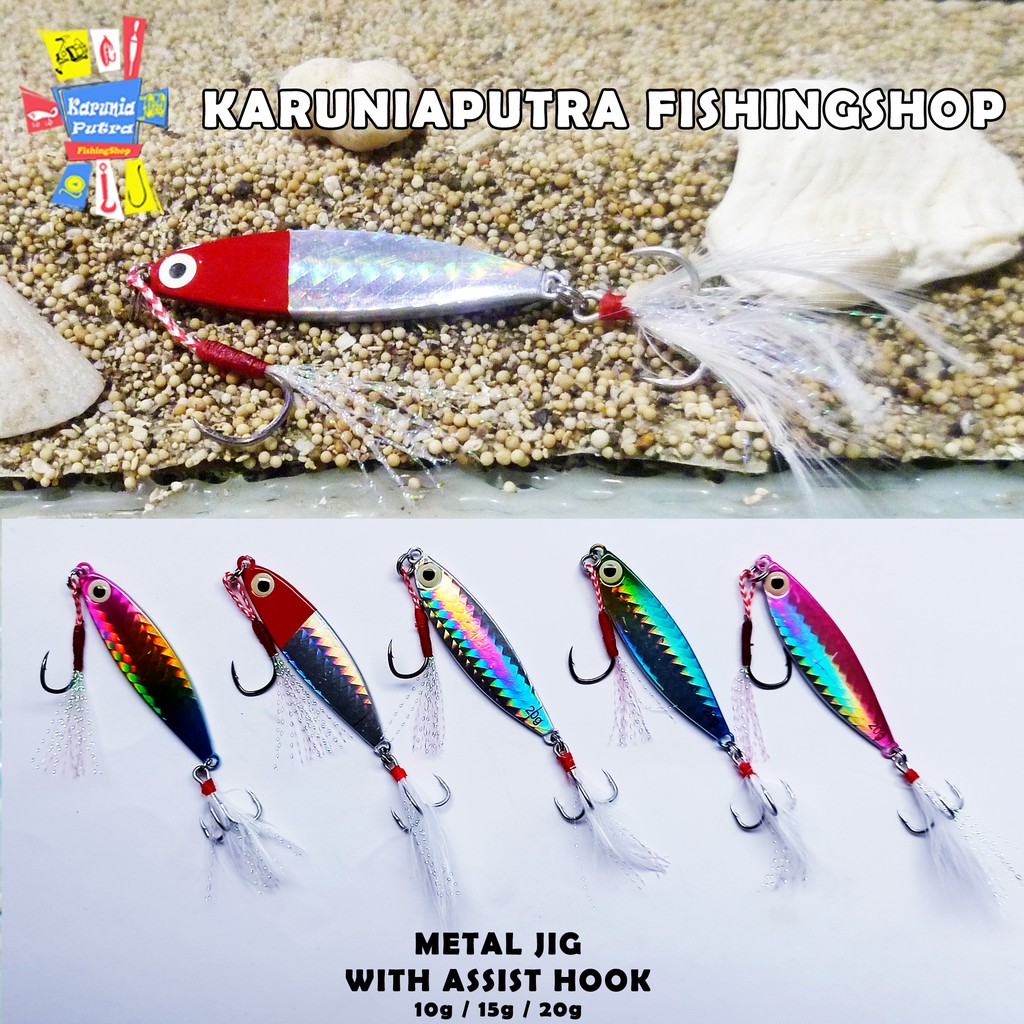 Umpan Metal Jig UltraLight + Assist Hook + Treble Hook + Benang Kilat 10g/15g/20g