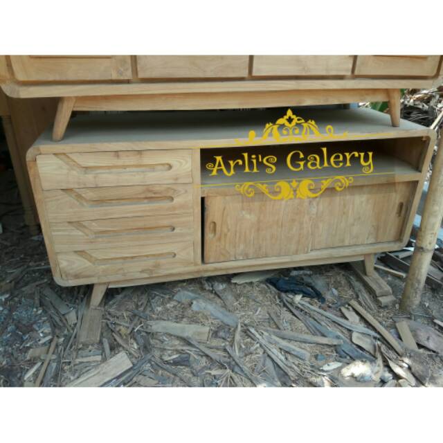 Bufet minimalis retro mentahan kayu jati