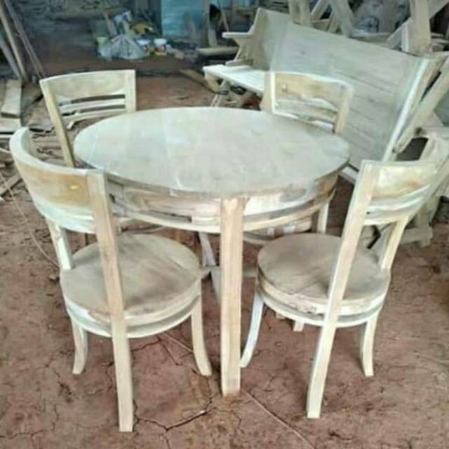 meja makan mentah bundar jati