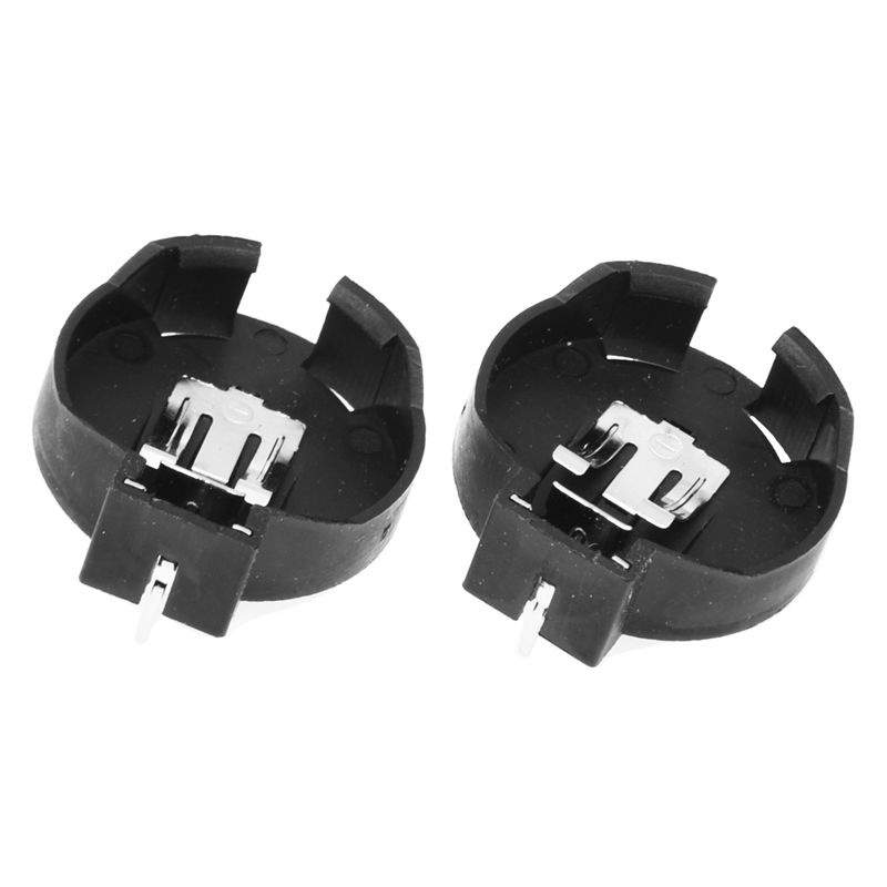 2pcs CR2450 Casing Holder Baterai Kancing 2 Pin Warna Hitam