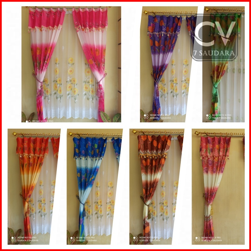 Tirai Jendela Panjang Murah Gorden Pintu Motif Bunga Korden Cendela Poni Tempel Renda Minimalis Terb