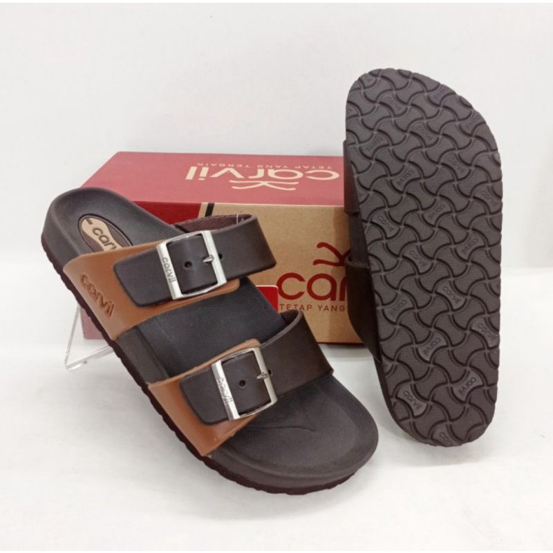 Sandal casual pria Carvil Boston 02 Coklat tua original