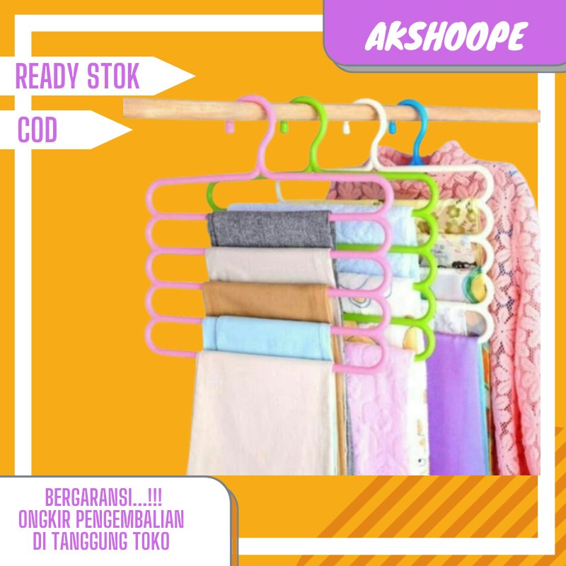 Hanger 5 Susun Pakaian Baju Celana Jilbab Handuk  / Magic Hanger Pakaian 5 Layer