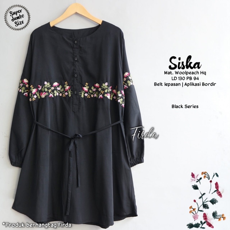 Siska Tunik hitam bordir wanita big size jumbo ld 130 kekinian halus
