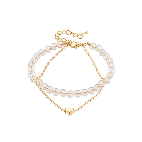 LRC Gelang Kaki Fashion White Alloy Double Transparent Bead W75238