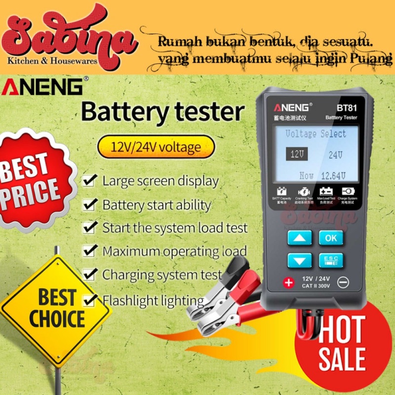 Tester Baterai Aki Accu Mobil Truck 12V 24V Universal Layar Digital