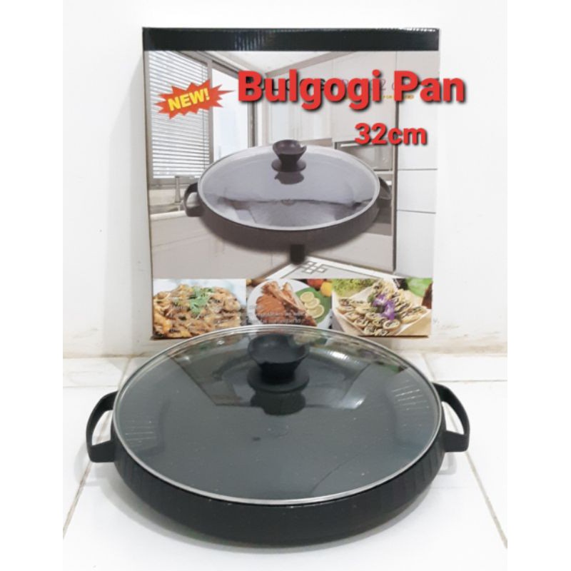 Bulgogi Grill Pan Marble Non Stick 32cm Dilengkapi Tutup Kaca Anti Lengket