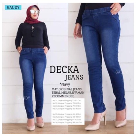 DECKA Jegging || jeans legging pinggang full karet bahan melar Navy [PLS RMJ]