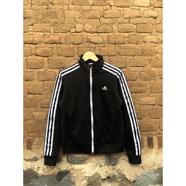 jaket tracktop hitam adidas size fit M women stripe putih second bekas preloved thrift murah lengan 